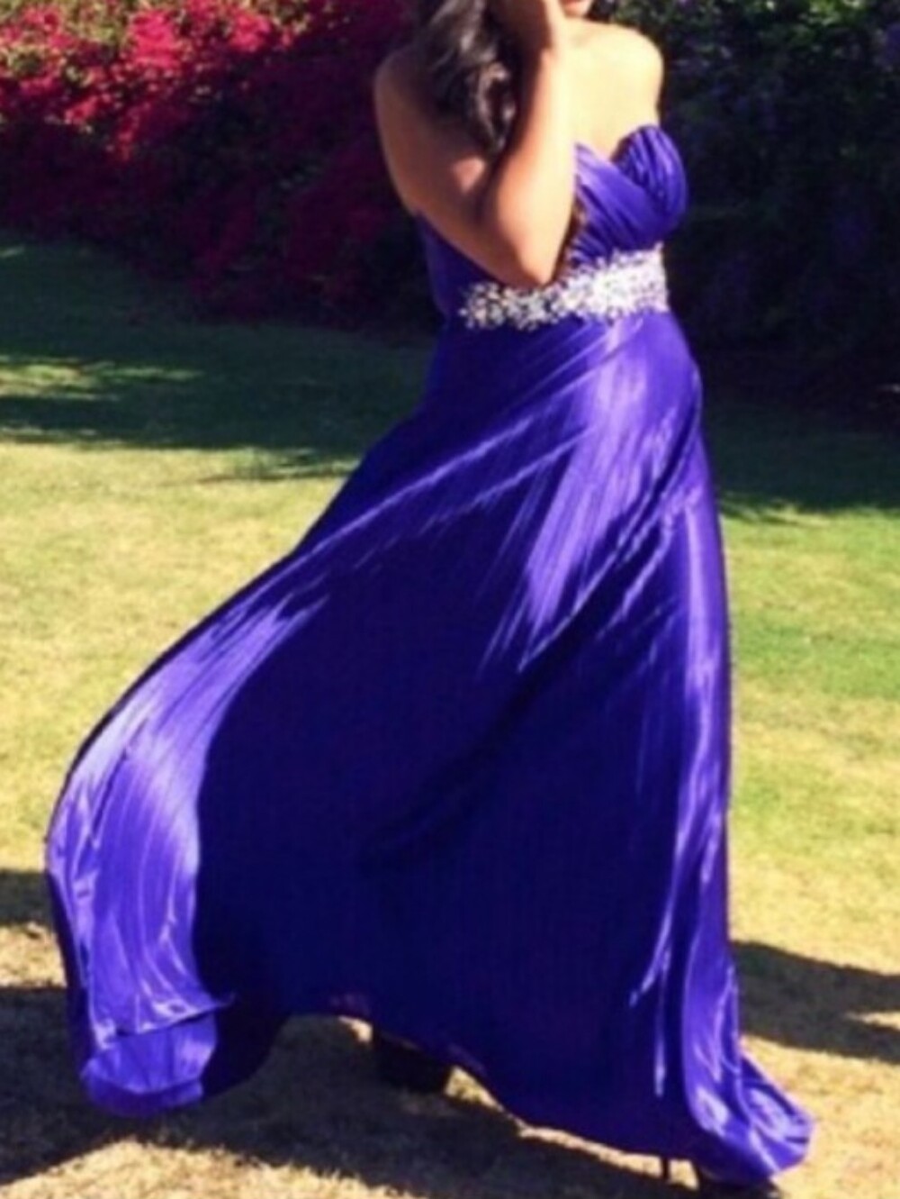 Royal Blue Pleated Strapless Prom Gown – Rhinestone Imperial Waist Maxi Size 3